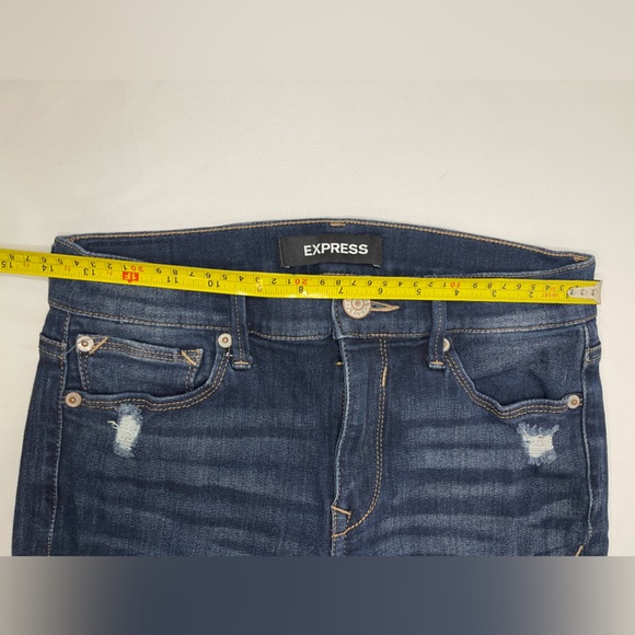 Express High Waisted Medium Wash Embroidered Ripped 90s Skinny/legging Jeans - Picture 3 of 9